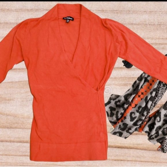 Vintage Le Chateau High Collar Surplice Wrap Knit Top In Scalet Red - Picture 3 of 16